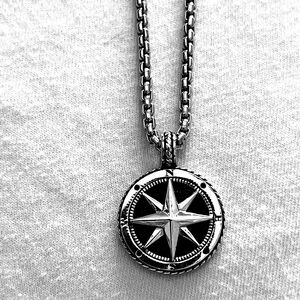 effy Men’s Sterling Silver Onyx Compass Pendant
